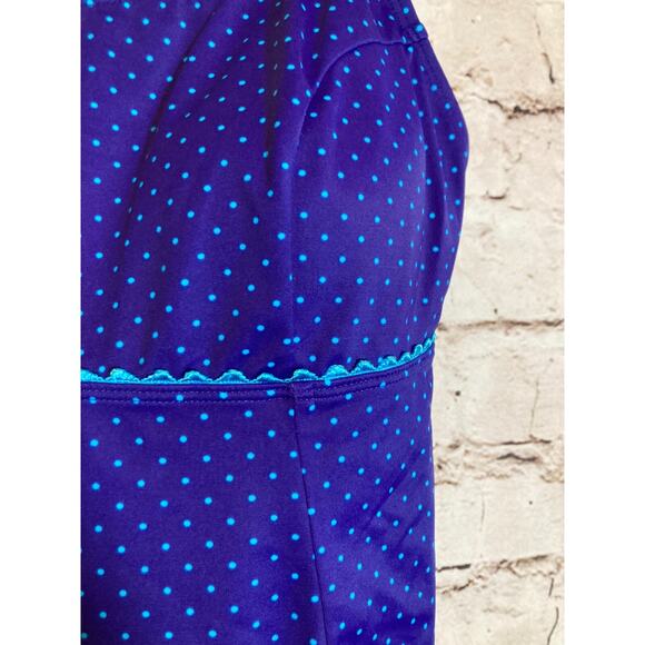 L.L. Bean Bathing Suit Womens 10 One Piece Cobalt Blue Polka Dot Layered Swim - Picture 7 of 16